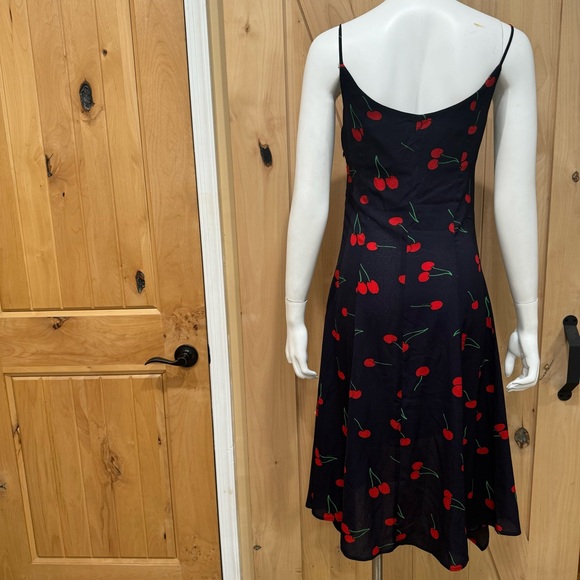 Aqua Cherry print Midi Blue Dress Size Small Red Blue Ruffle Clinch front Dress - Picture 8 of 16